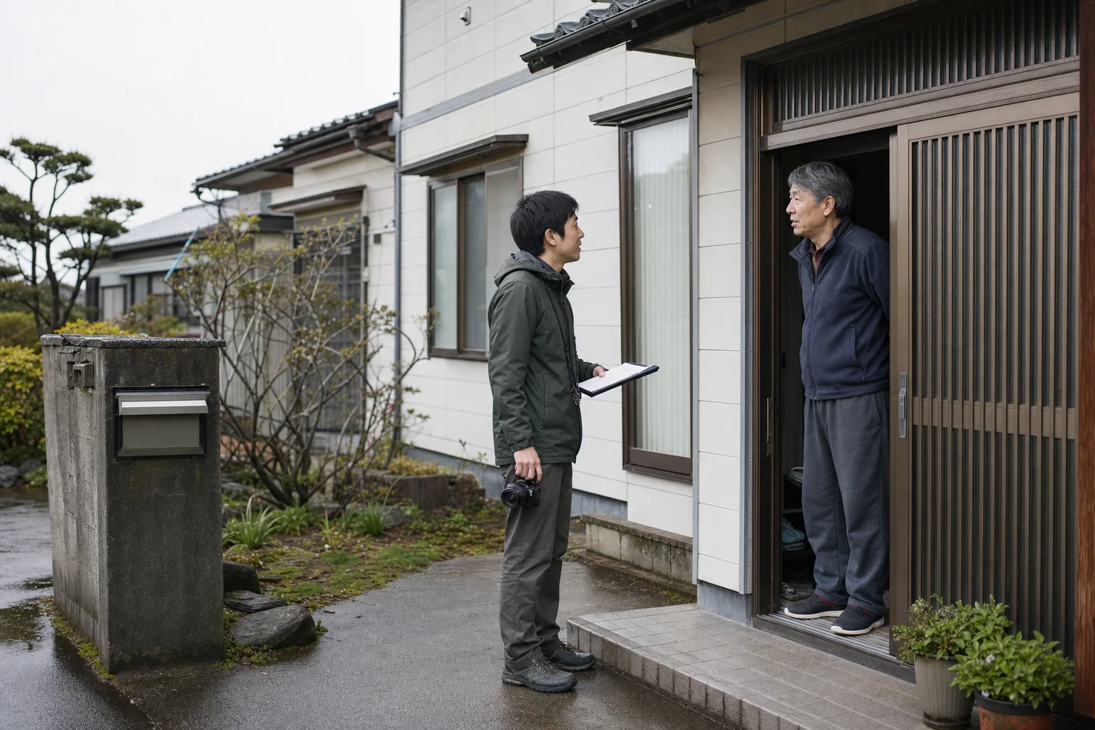 離れて暮らす家族と住まいの状況を確認する訪問担当者